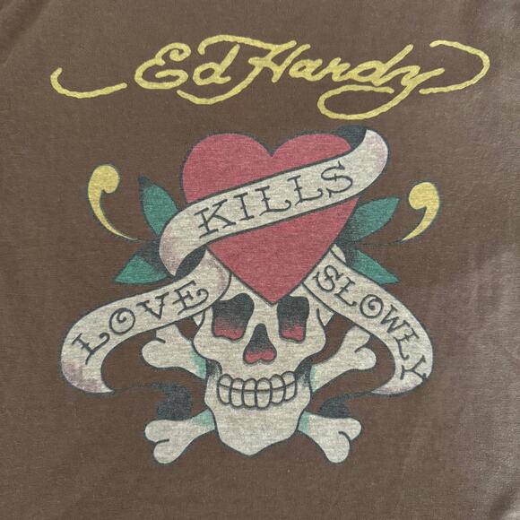 Ed Hardy Love Kills Slowly Y2K Vintage Baby Tee Size Medium - Picture 2 of 7